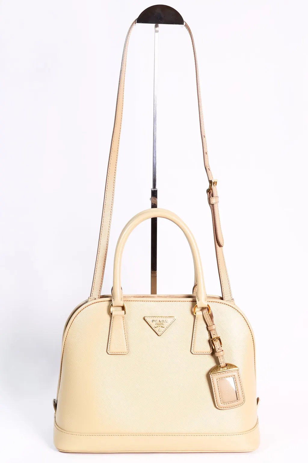 Prada Beige Saffiano Lux Open Two-Way Bag Beige Leather Good - Inside View