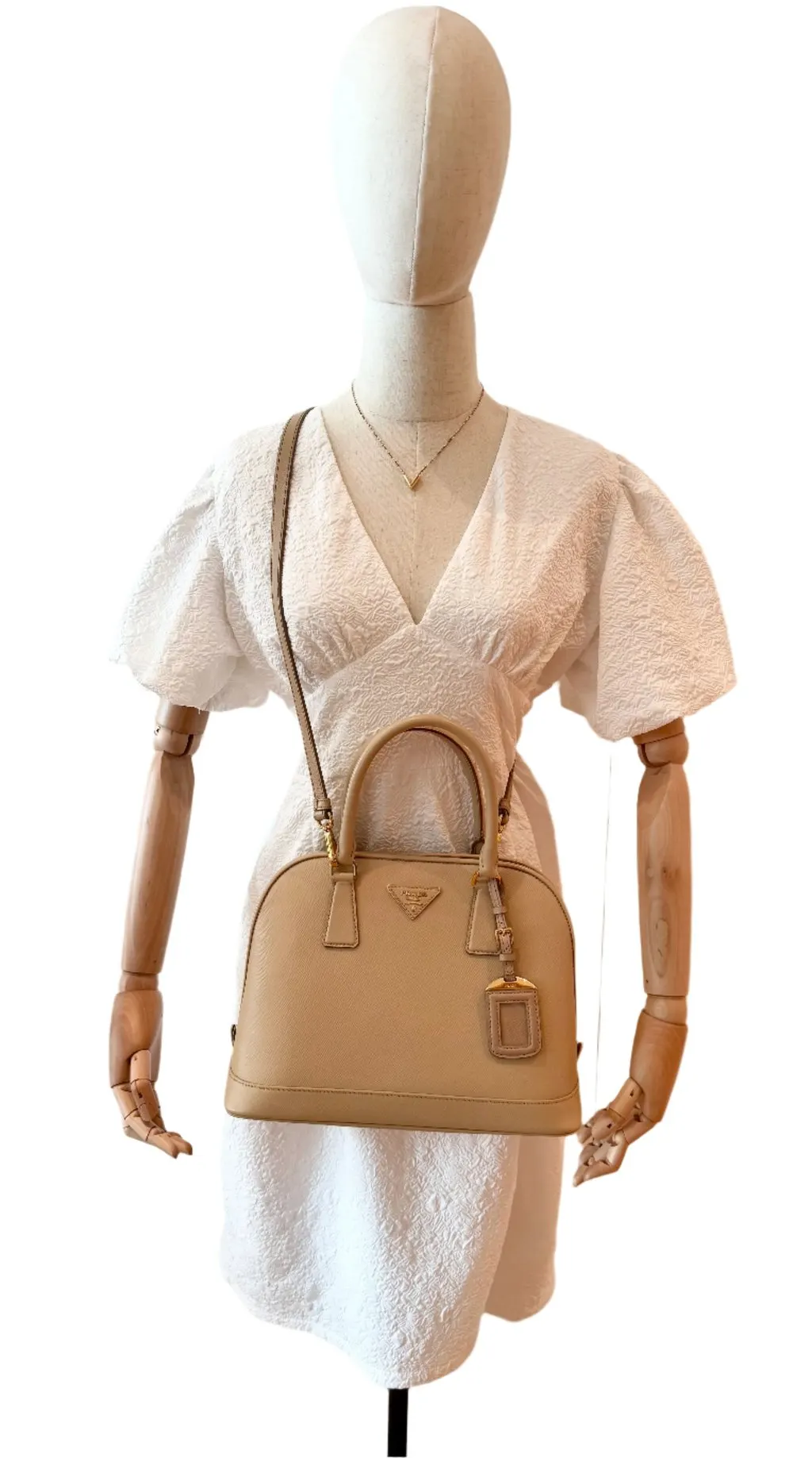 Prada Beige Saffiano Lux Open Two-Way Bag Beige Leather Good - Box View