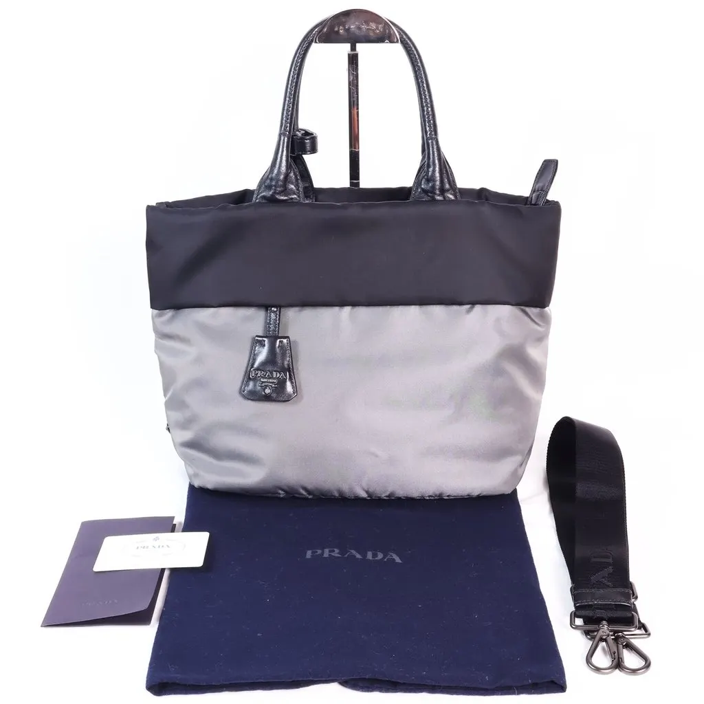 Prada B1959V Tessuto Two-Way Bag-Black/Dark Gray Black Very good - Back View