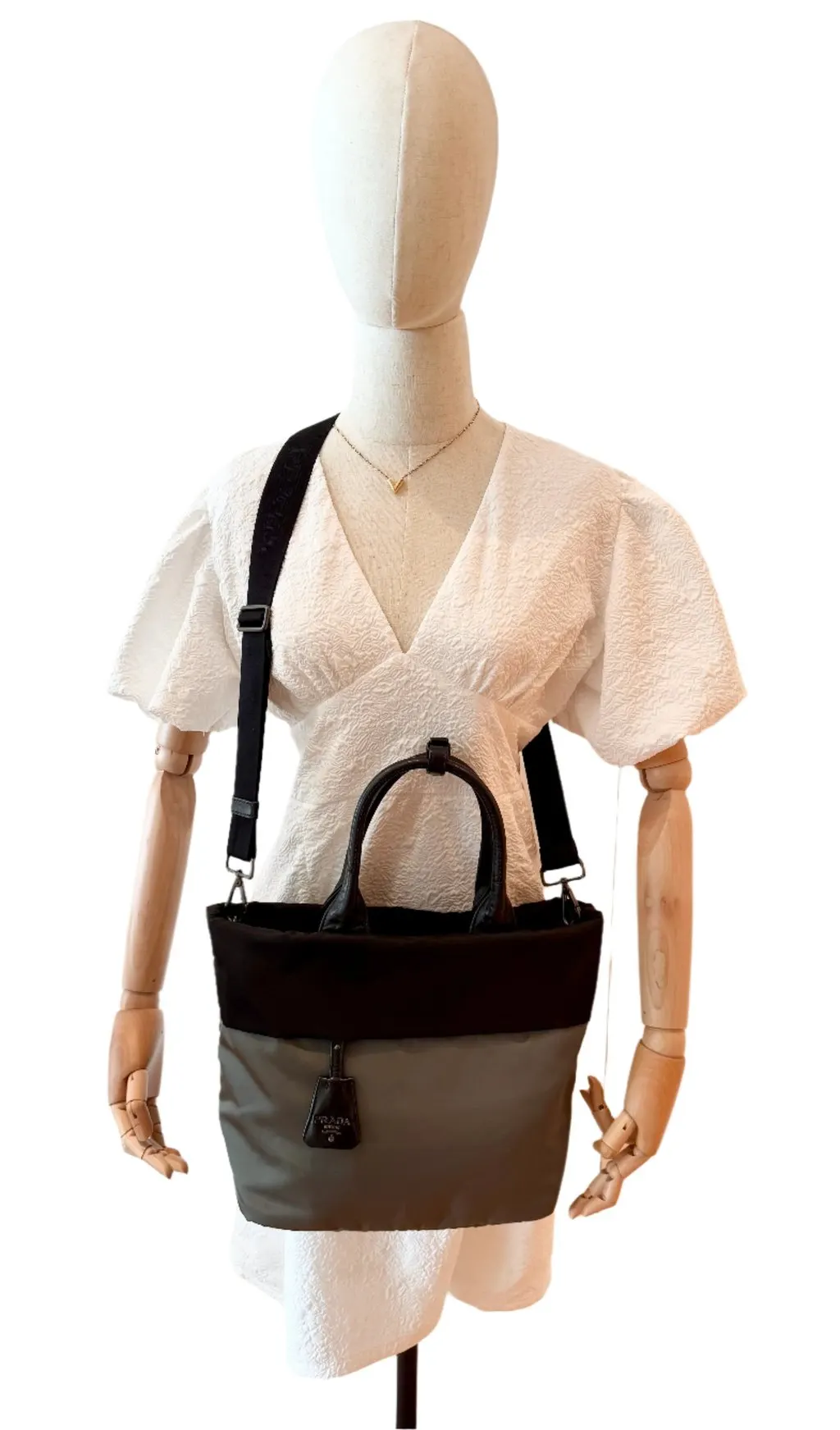 Prada B1959V Tessuto Two-Way Bag-Black/Dark Gray Black Very good - Model View