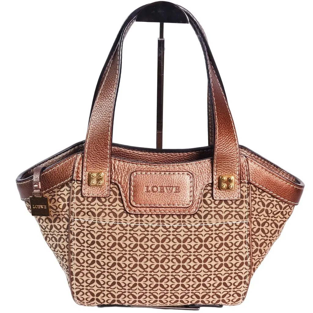 Loewe Anagram Tote Bag Brown Brown Canvas Good - Front View