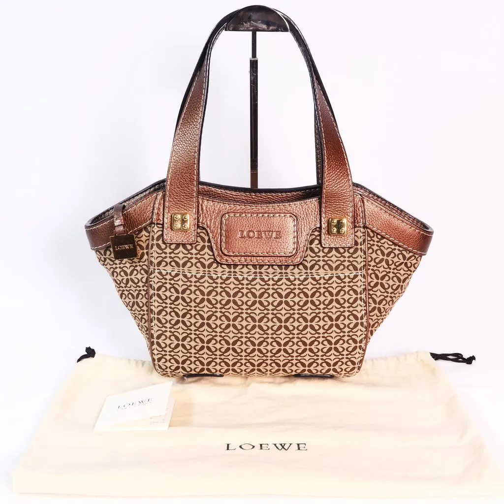 Loewe Anagram Tote Bag Brown Brown Canvas Good - Back View