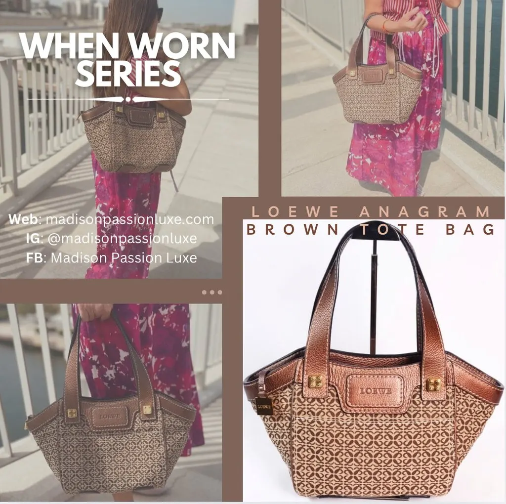 Loewe Anagram Tote Bag Brown Brown Canvas Good - Model View