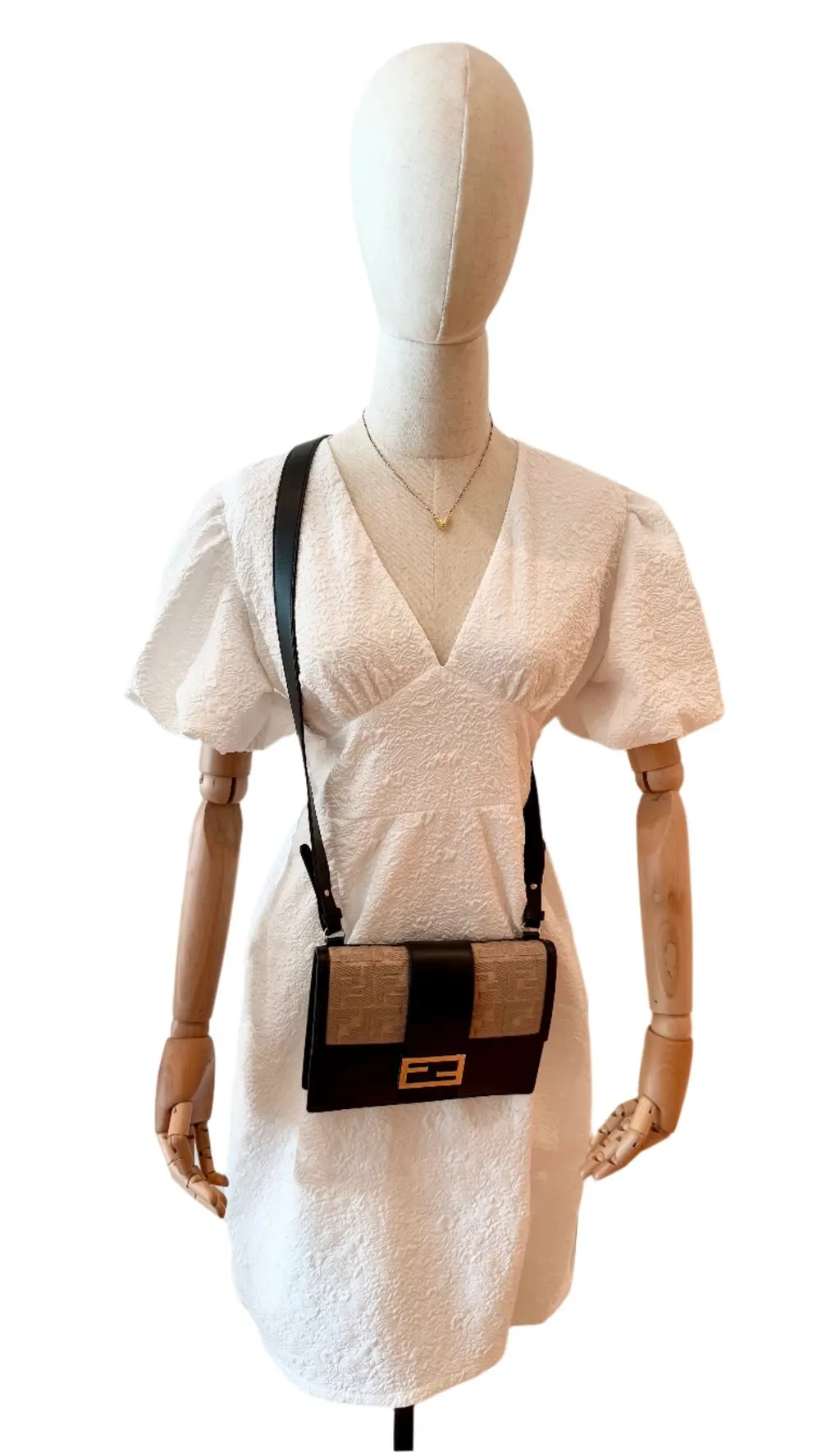 Fendi FF Flat Baguette Leather Crossbody Bag Black Black Leather Very good - Inside View