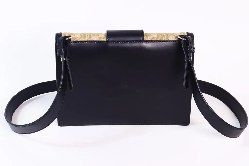 Fendi FF Flat Baguette Leather Crossbody Bag Black Black Leather Very good - Model View
