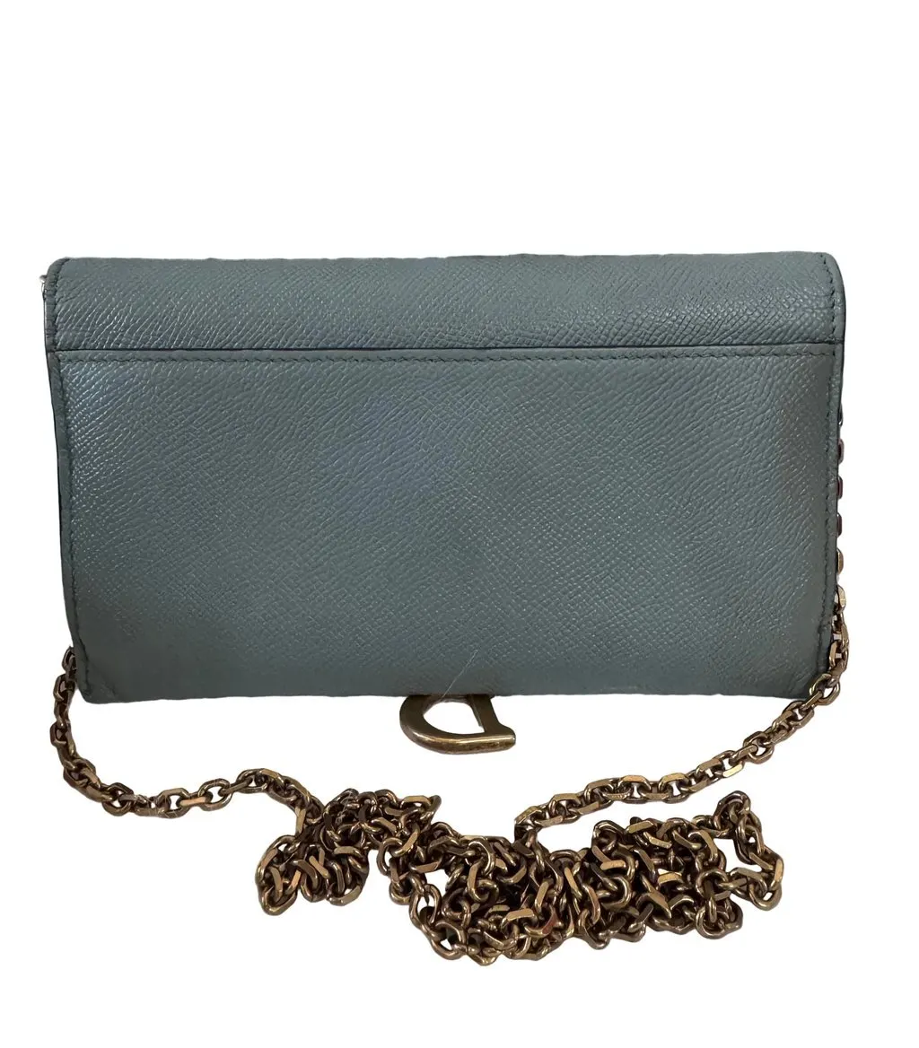 Christian Dior Saddle Sage Green Wallet on Chain Green Leather Very good - Back View