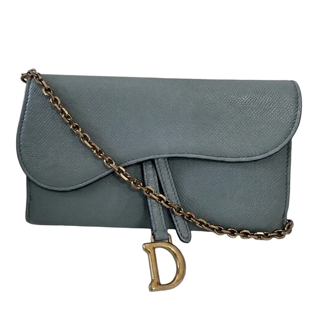 Christian Dior Saddle Sage Green Wallet on Chain Green Leather Very good - Front View