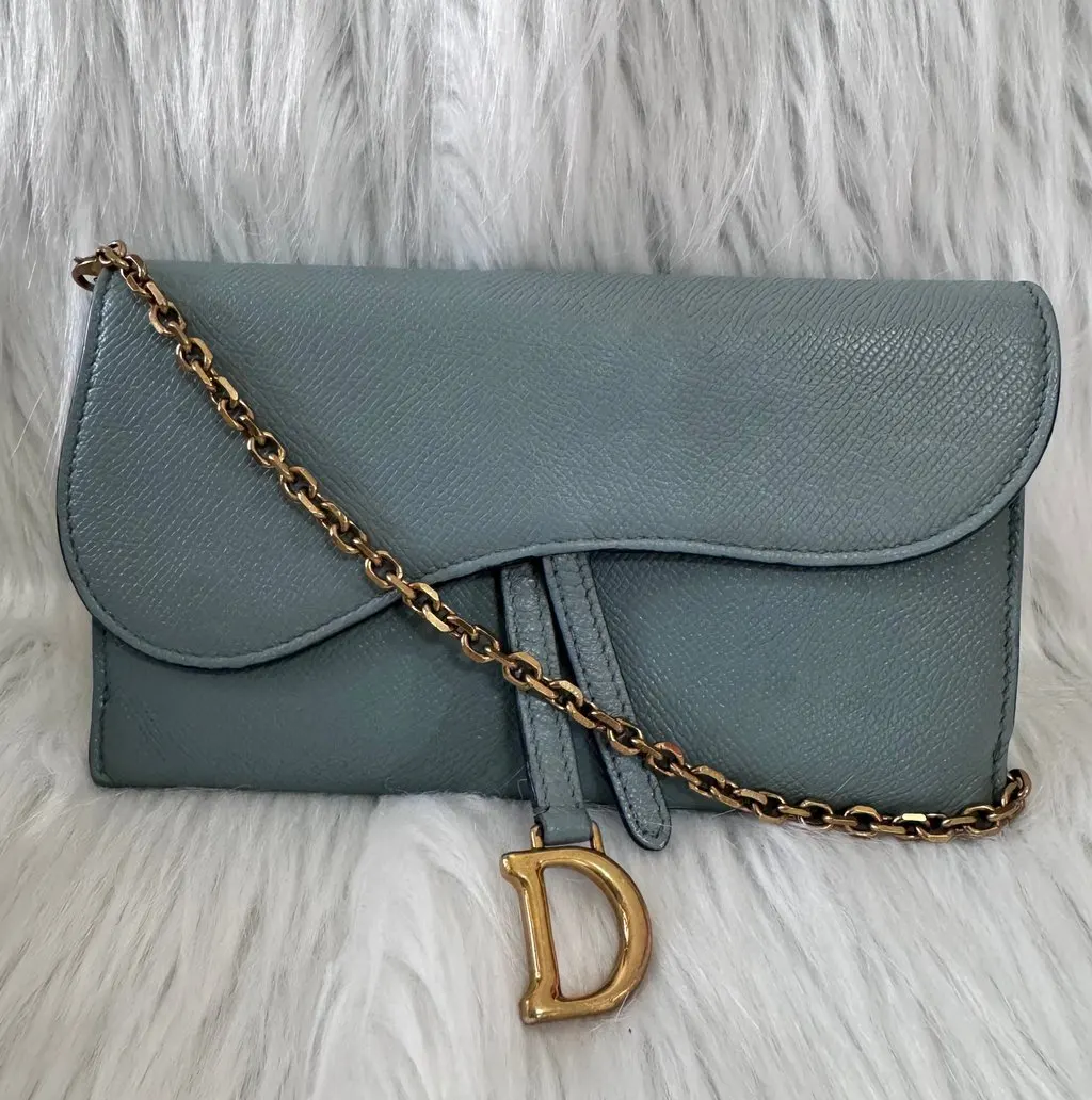 Christian Dior Saddle Sage Green Wallet on Chain Green Leather Very good - Inside View