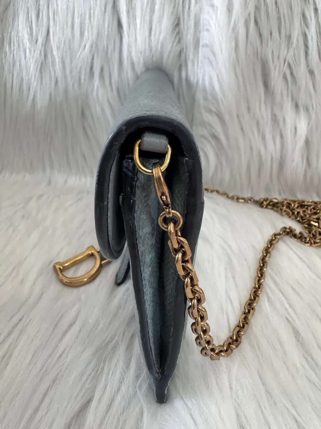 Christian Dior Saddle Sage Green Wallet on Chain Green Leather Very good - Box View
