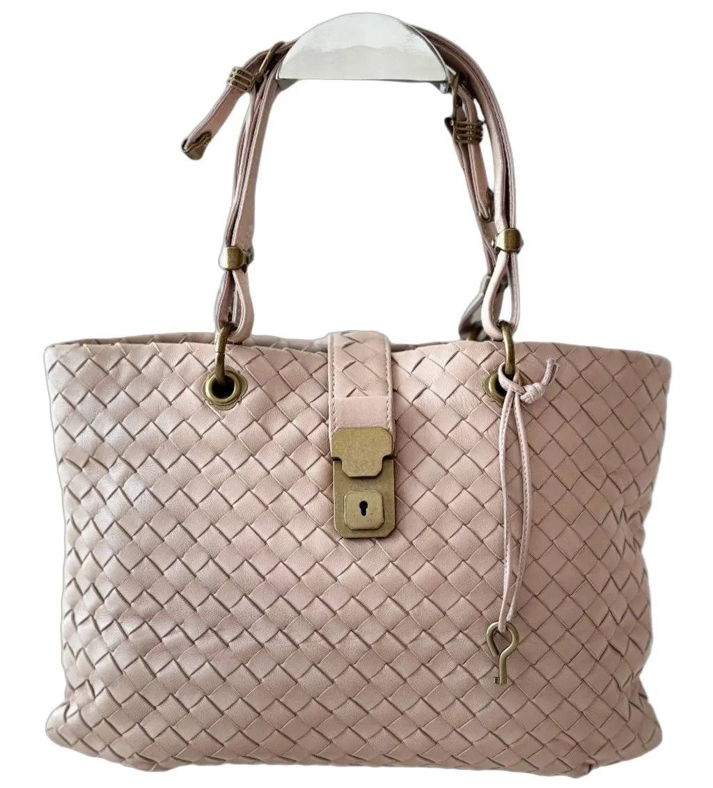 Bottega Veneta Intrecciato Handbag Pink Leather Good - Front View