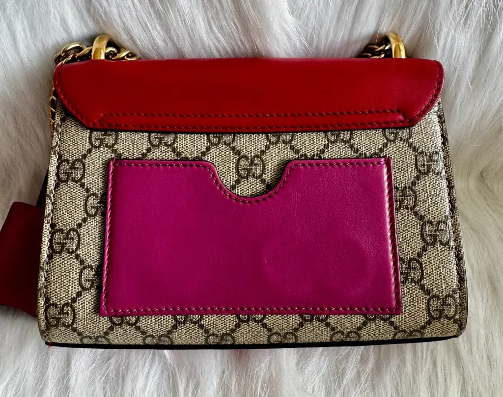 Gucci GG Supreme Padlock Chain Small Shoulder bag Beige Leather Good - Back View