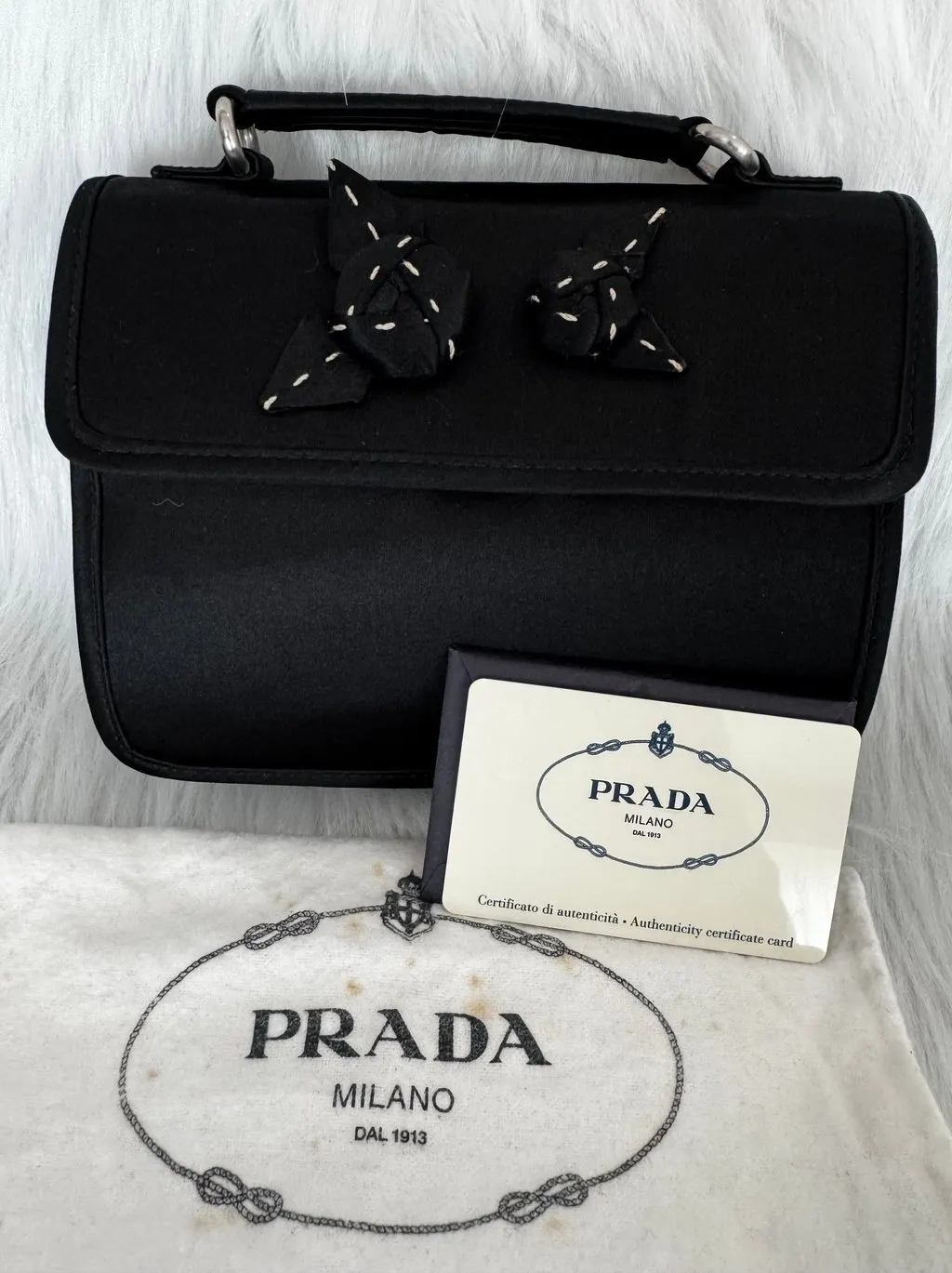 Prada Raso Mini Handbag Black Black Satin Good - Inside View