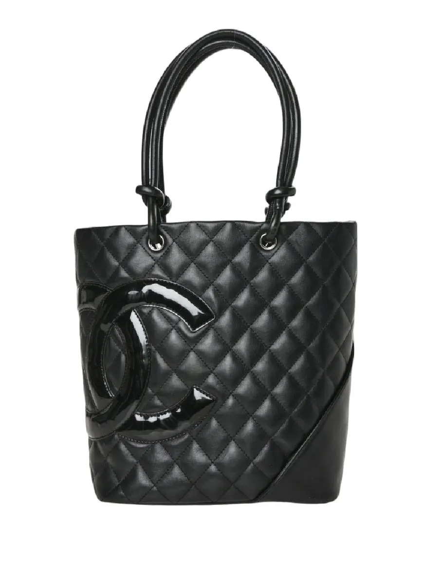 Chanel Black Leather Patent Cambon Line Medium Bag Black Leather Very good - Front View