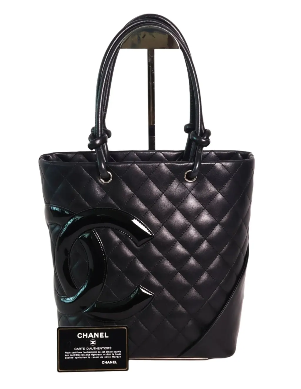 Chanel Black Leather Patent Cambon Line Medium Bag Black Leather Very good - Back View