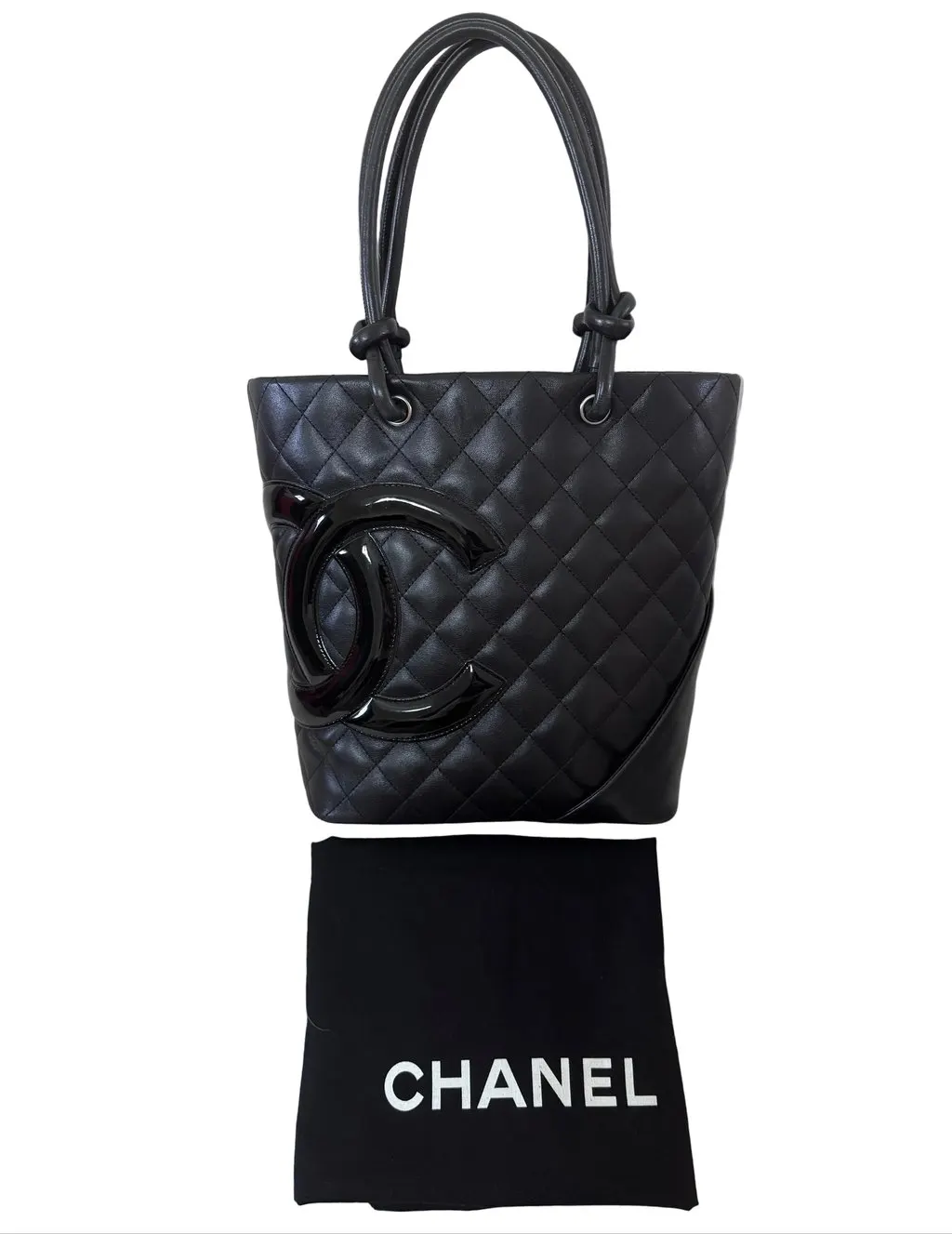 Chanel Black Leather Patent Cambon Line Medium Bag Black Leather Very good - Inside View