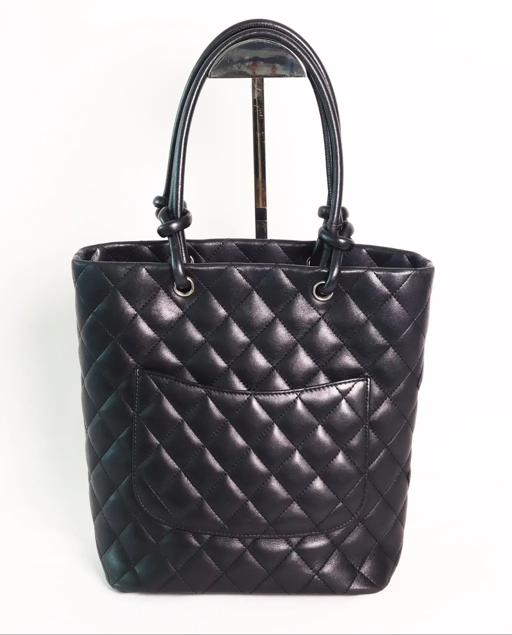 Chanel Black Leather Patent Cambon Line Medium Bag Black Leather Very good - Model View