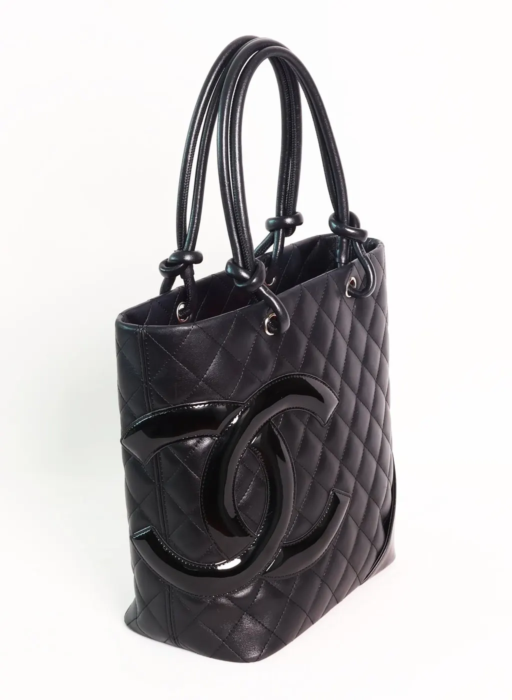 Chanel Black Leather Patent Cambon Line Medium Bag Black Leather Very good - Box View