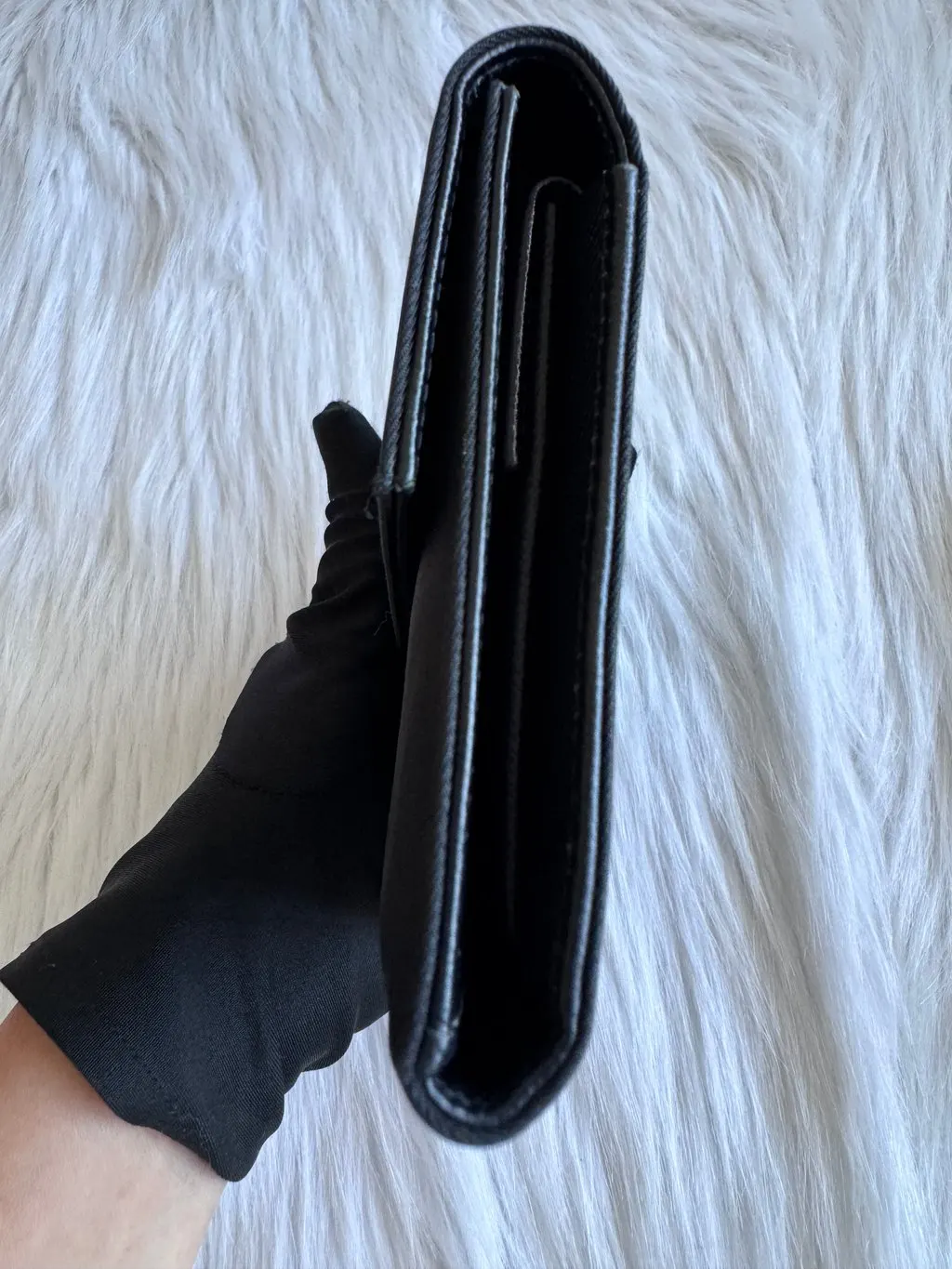 Prada Nylon Small Trifold Wallet Black Black Polyamide Good - Model View