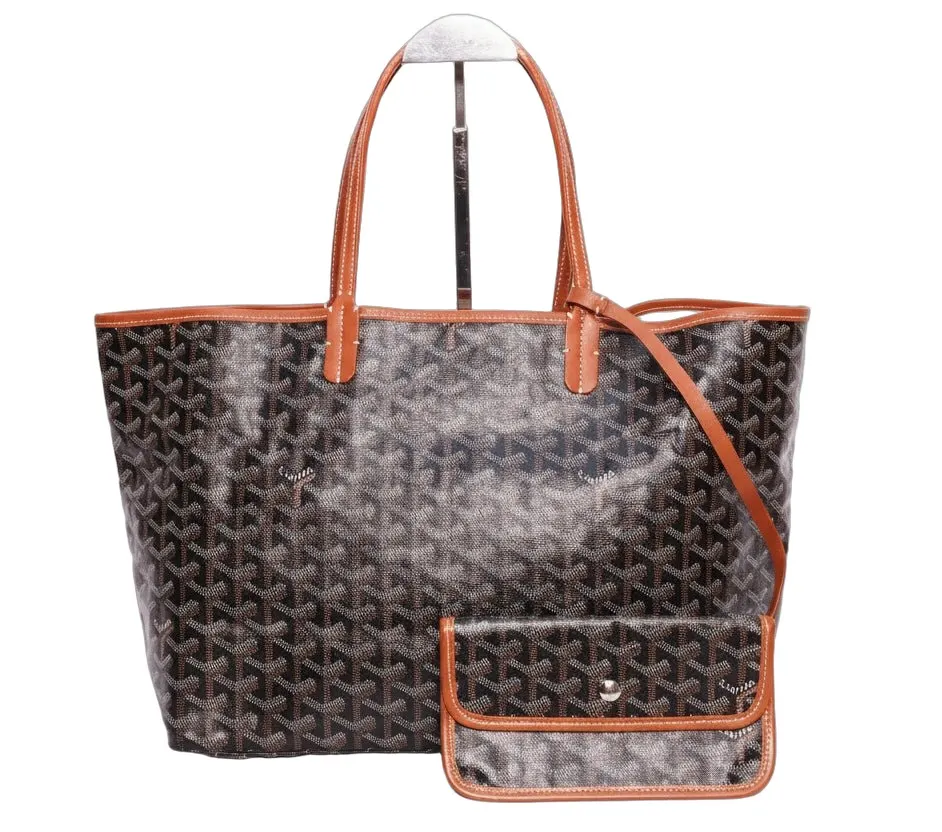 Goyard Saint Louis PM Tote Bag -Black & Tan Black Canvas Good - Front View