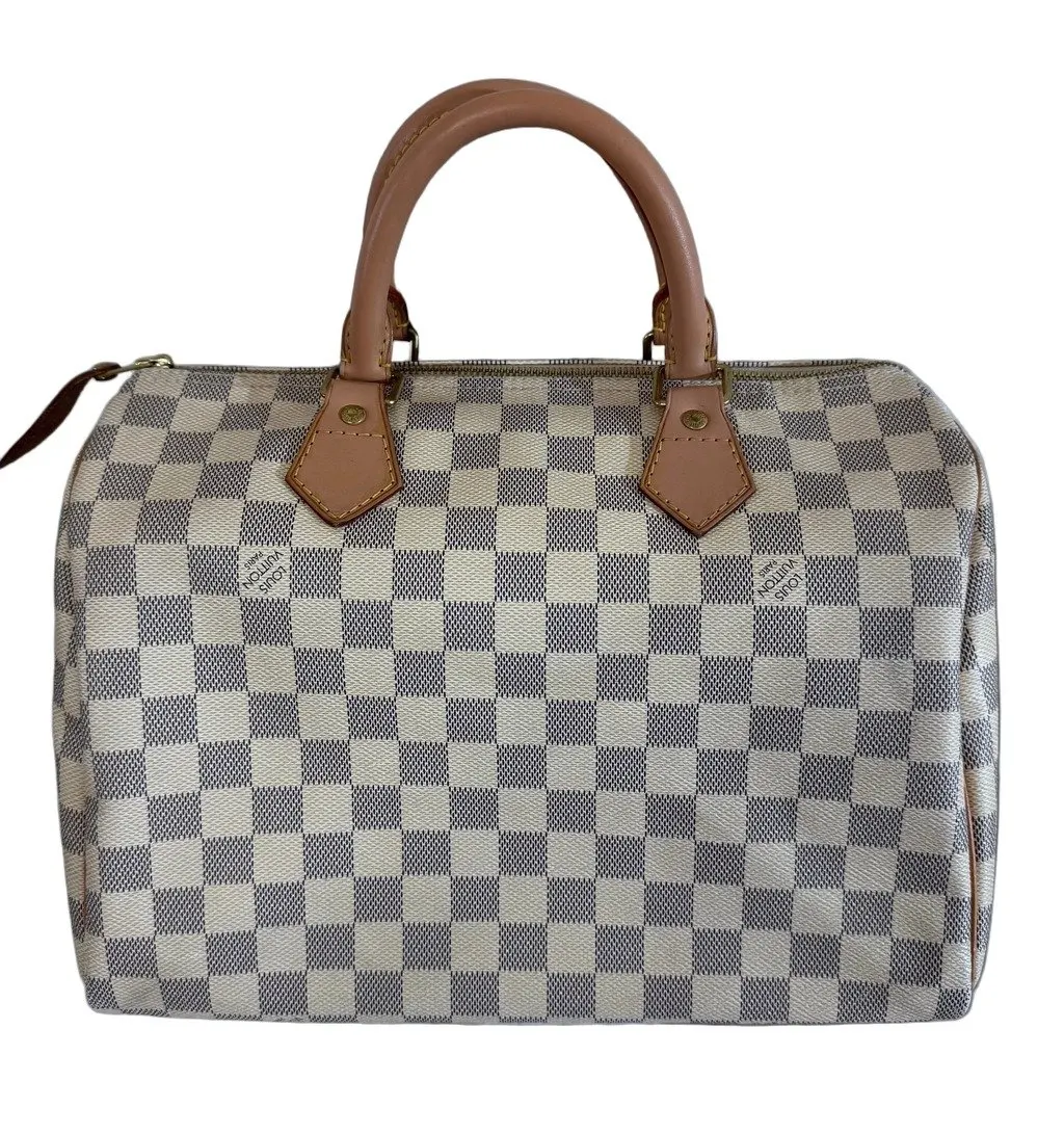 Louis Vuitton Damier Azur Speedy 30 Gold Leather Good - Front View