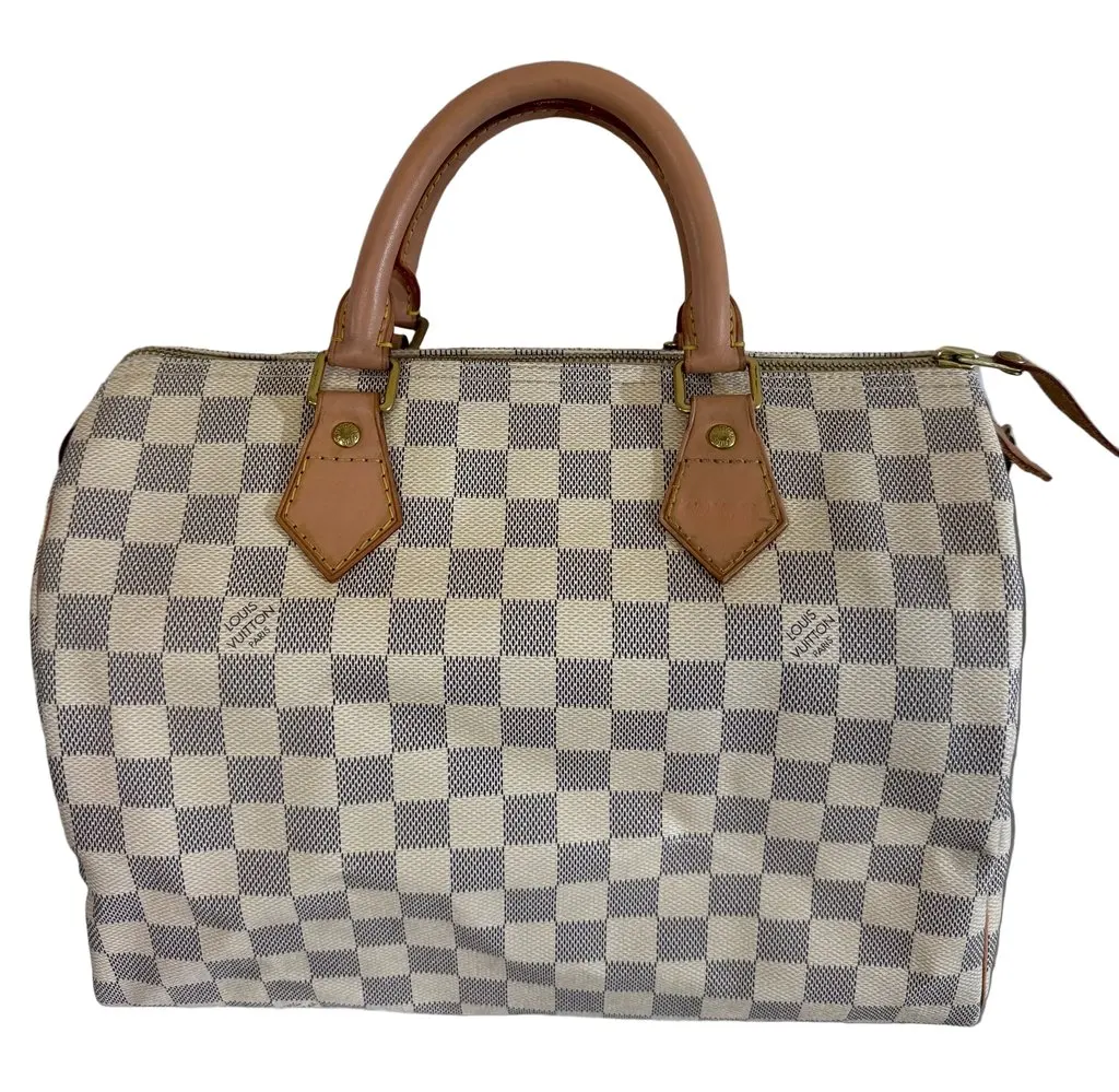 Louis Vuitton Damier Azur Speedy 30 Gold Leather Good - Back View