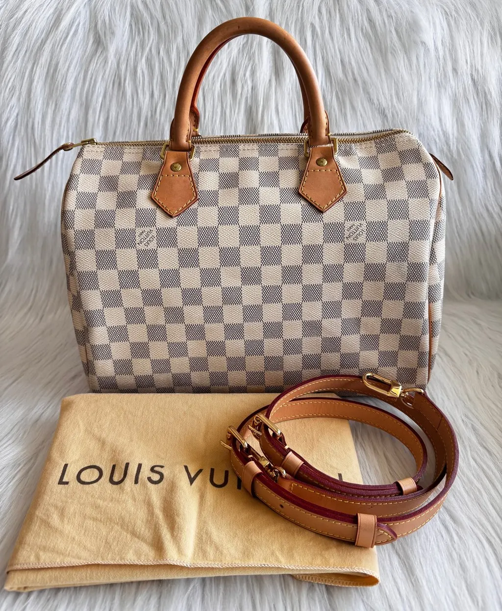 Louis Vuitton Damier Azur Speedy 30 Gold Leather Good - Inside View