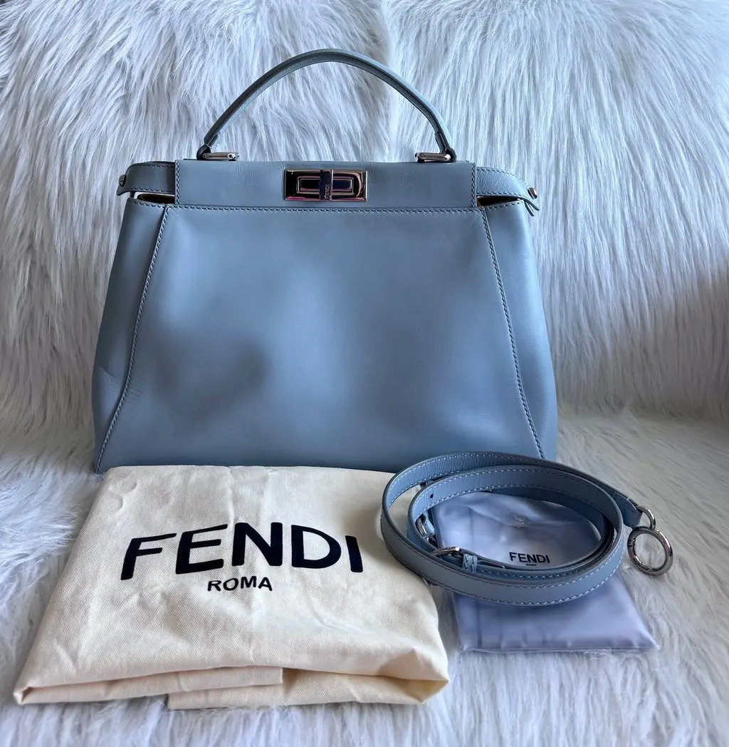 Fendi Medium Peekaboo Light Blue Blue Leather Very good - Back View