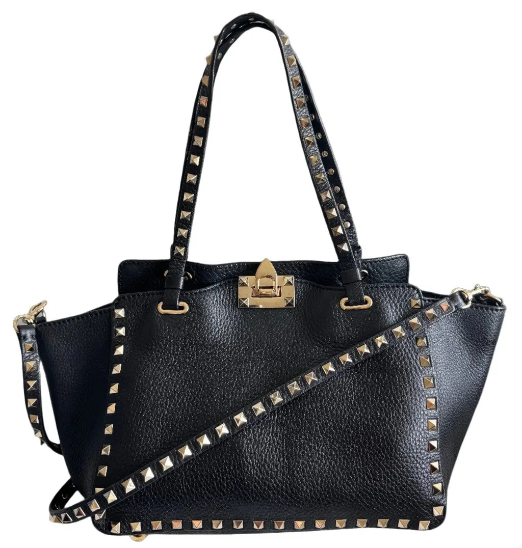 Valentino حقيبة روكستاد جلدية سوداء ثنائية الاستخدام