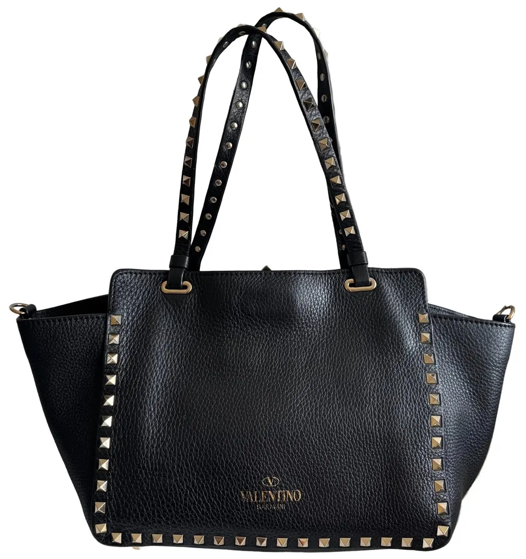 Valentino Black Leather Rockstud Two Way Bag Black Leather Good - Inside View