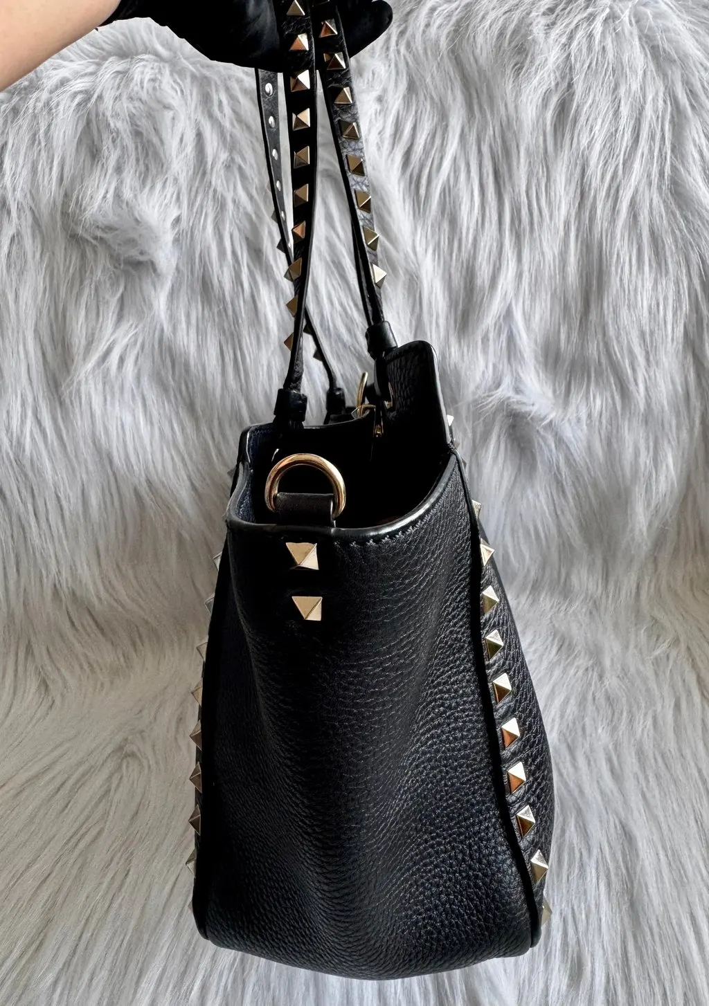 Valentino Black Leather Rockstud Two Way Bag Black Leather Good - Box View