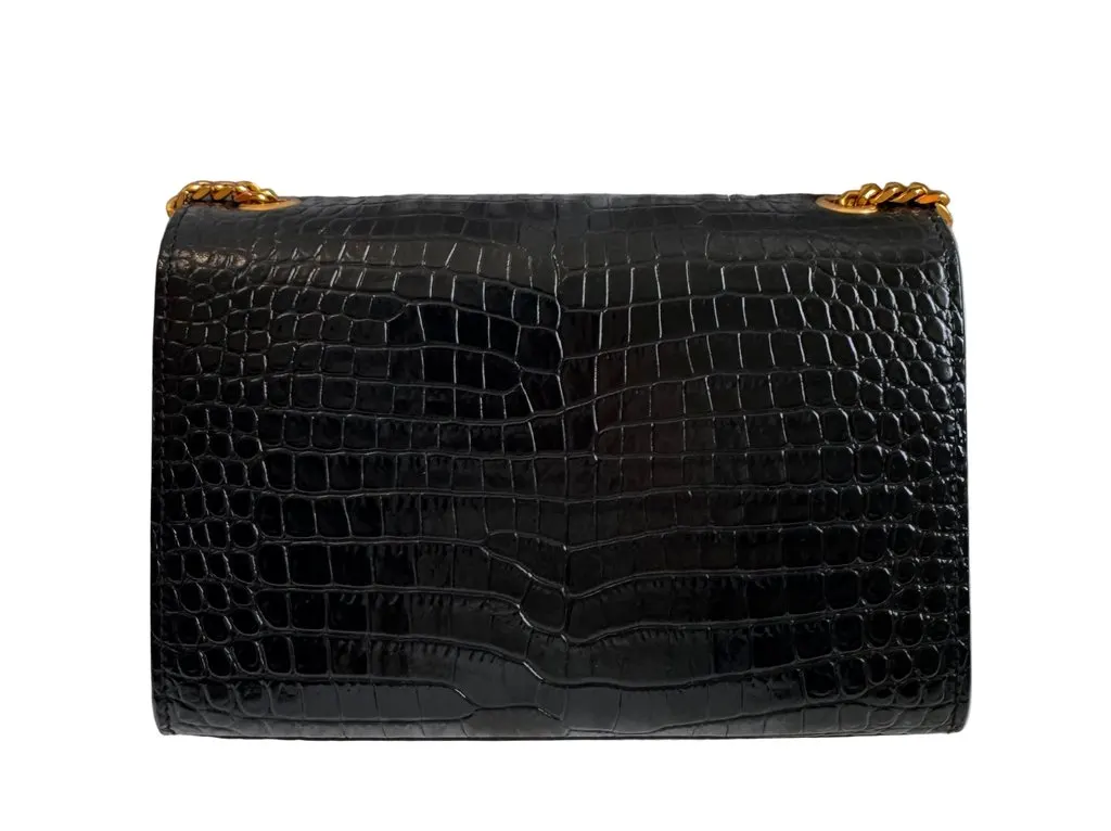 Saint Laurent Kate Small Tassel Croc Embossed Leather Black Shoulder Bag Black Leather Very good - Box View