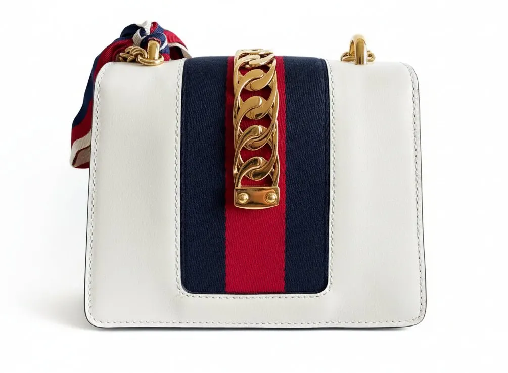Gucci Sylvie White Mini Chain Bag White Leather Very good - Back View