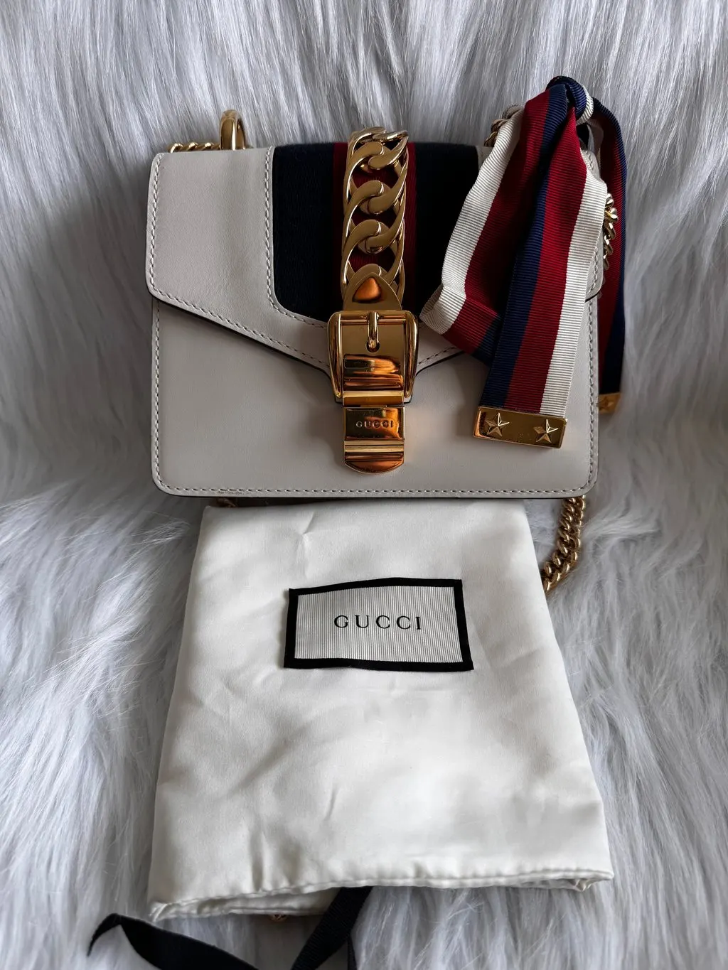 Gucci Sylvie White Mini Chain Bag White Leather Very good - Model View