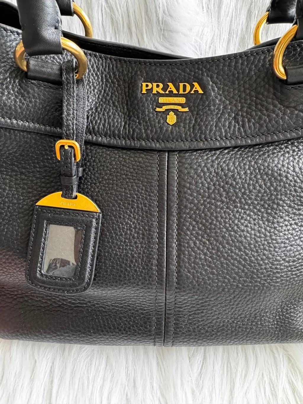 Prada Vitello Daino Black two way bag Black Leather Good - Model View