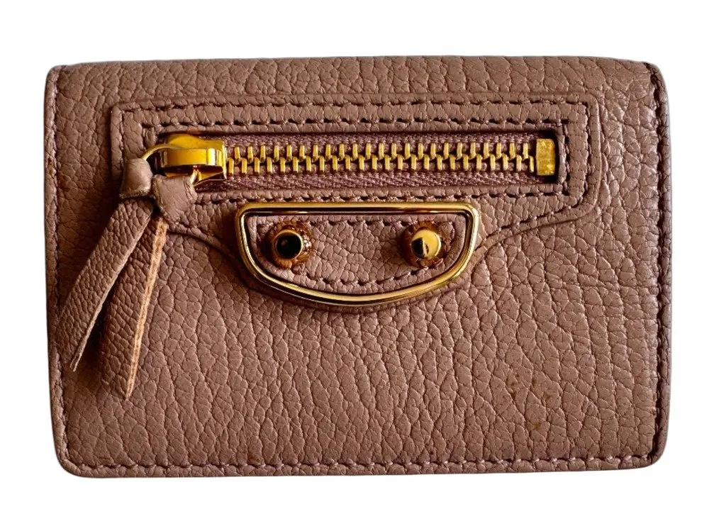 Balenciaga Le City leather mini trifold wallet-beige Beige Leather Good - Front View