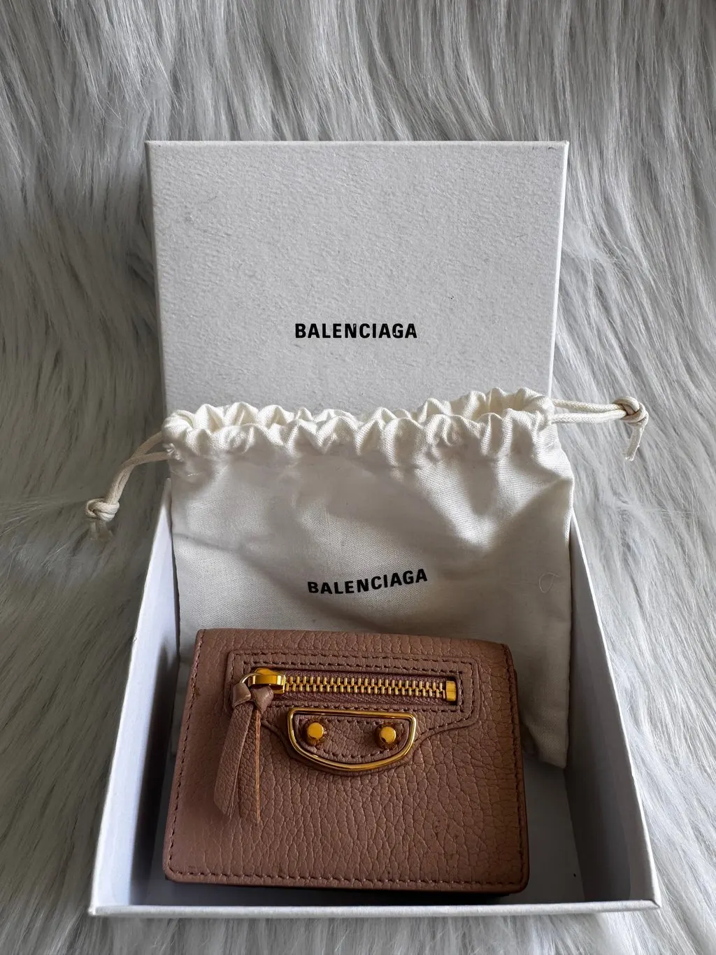 Balenciaga Le City leather mini trifold wallet-beige Beige Leather Good - Back View