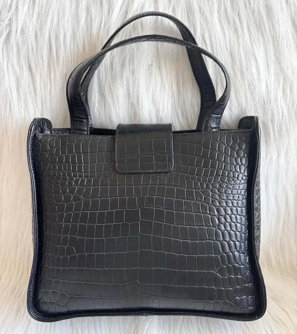 Salvatore Ferragamo Croc Embossed Black Two-way Bag Black Leather Good - Inside View