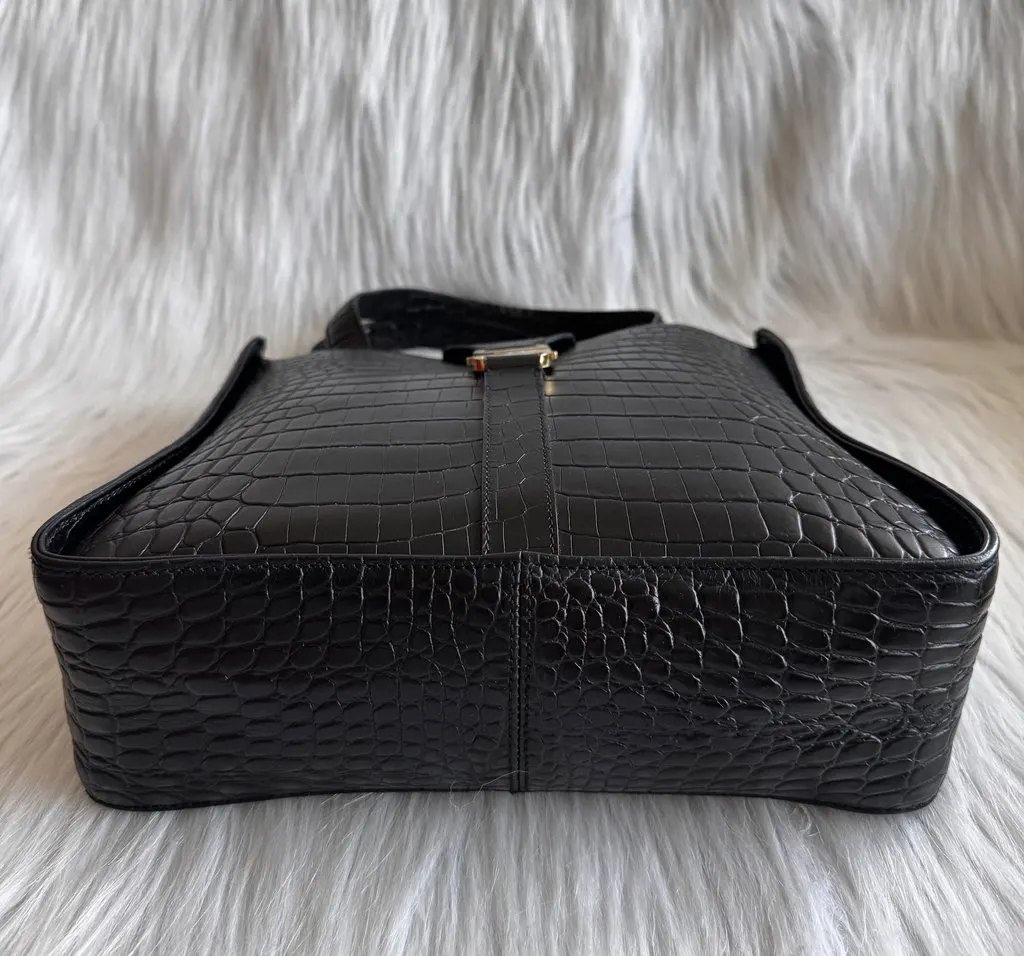 Salvatore Ferragamo Croc Embossed Black Two-way Bag Black Leather Good - Box View