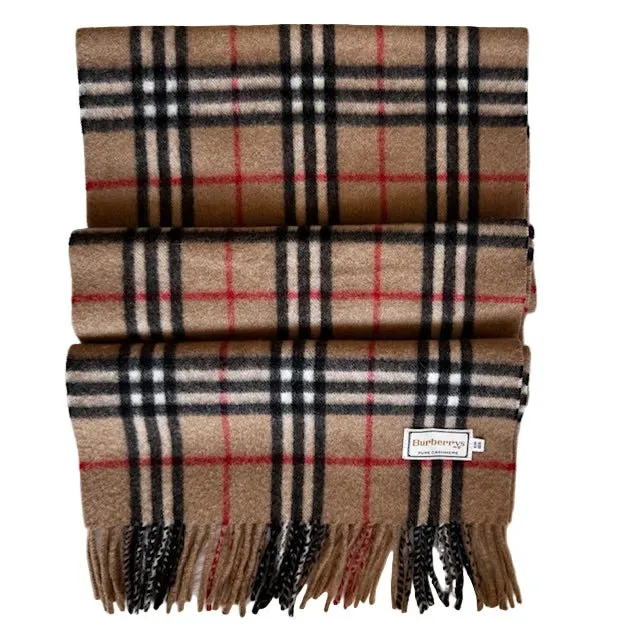 Burberry Check Brown Cashmere Fringed Muffler-01 Brown Wool Never worn - Back View