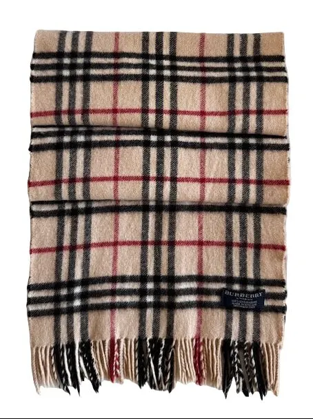 Burberry Check Beige Cashmere Fringed Muffler Beige Wool Never worn - Inside View