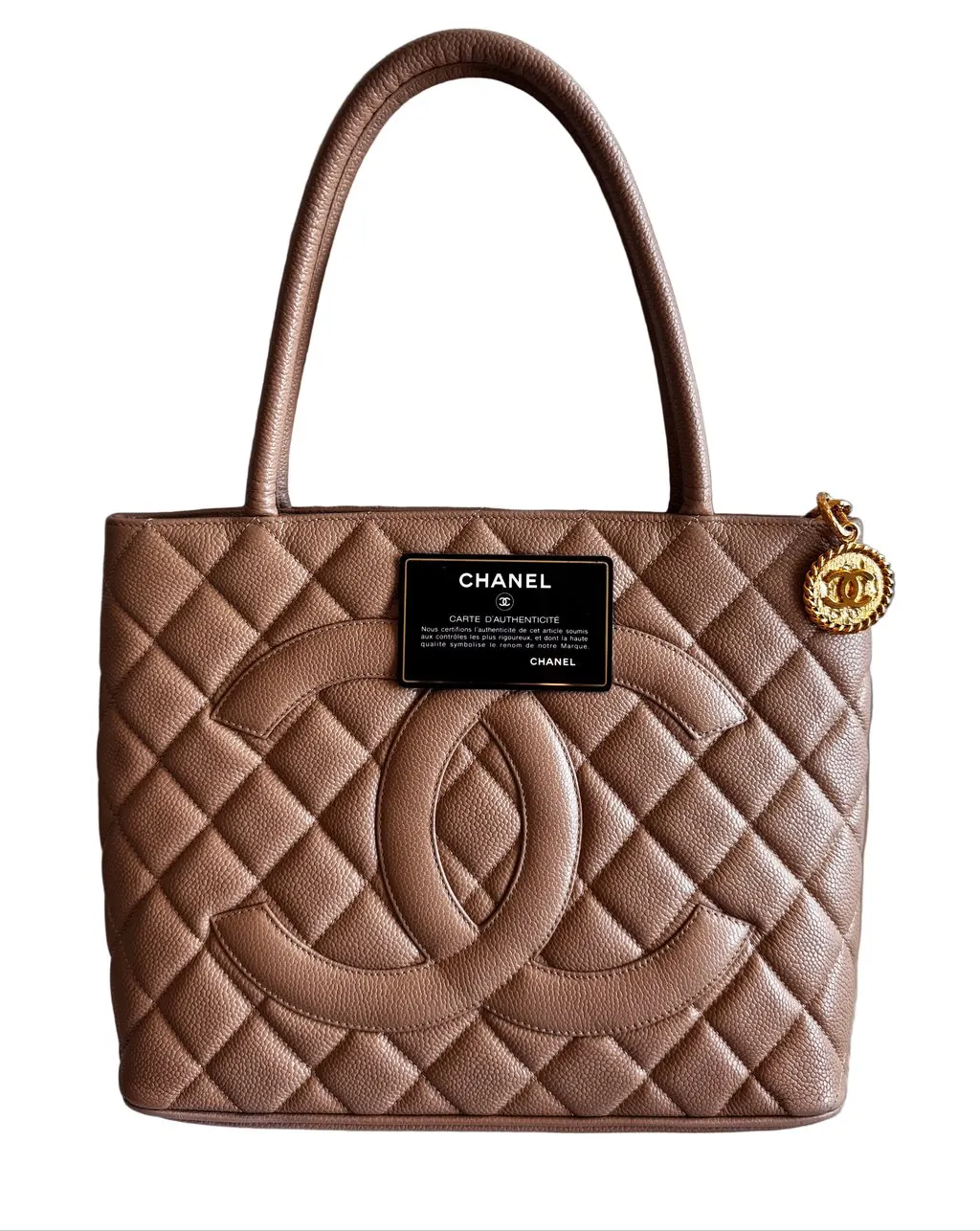 Chanel Beige Caviar Medallion Tote Beige Leather Very good - Back View