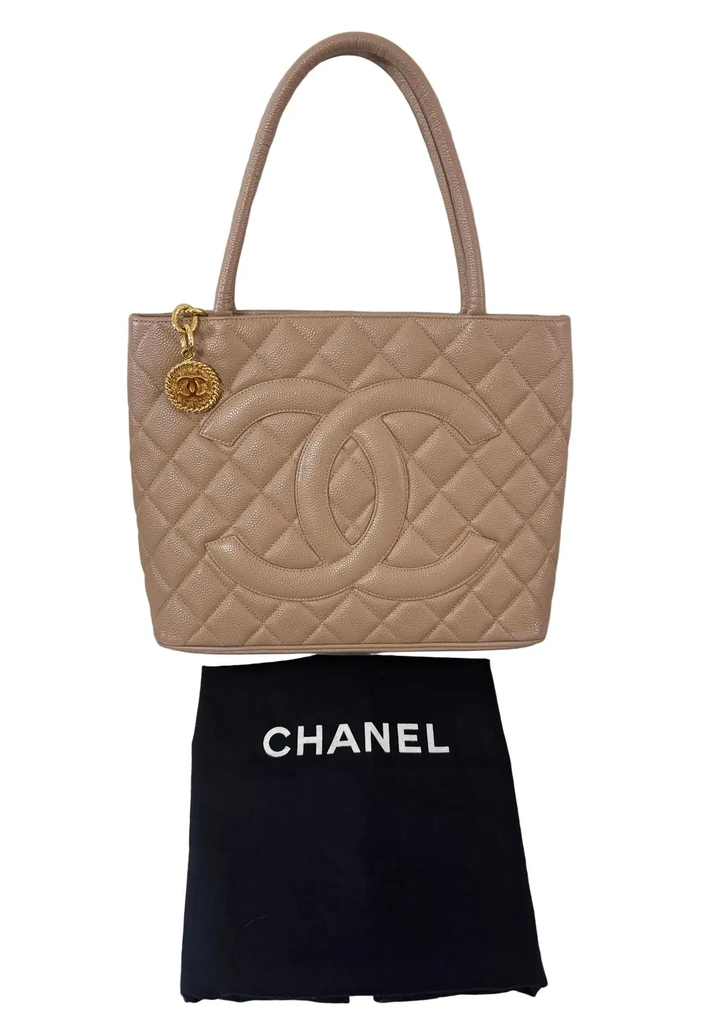 Chanel Beige Caviar Medallion Tote Beige Leather Very good - Inside View