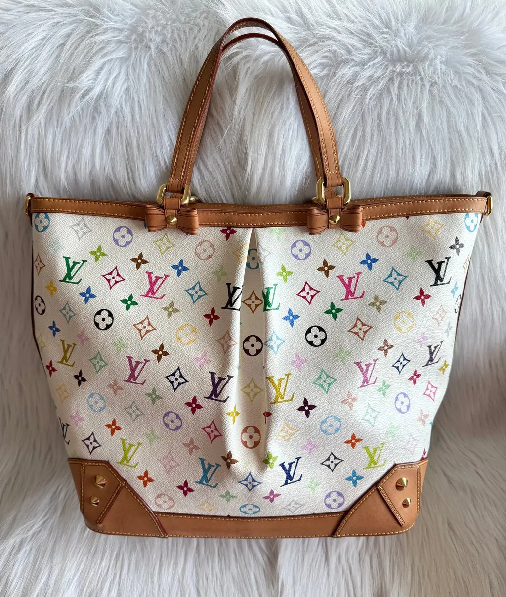 Louis Vuitton White Multicolor Monogram  Sharleen GM White Canvas Good - Model View