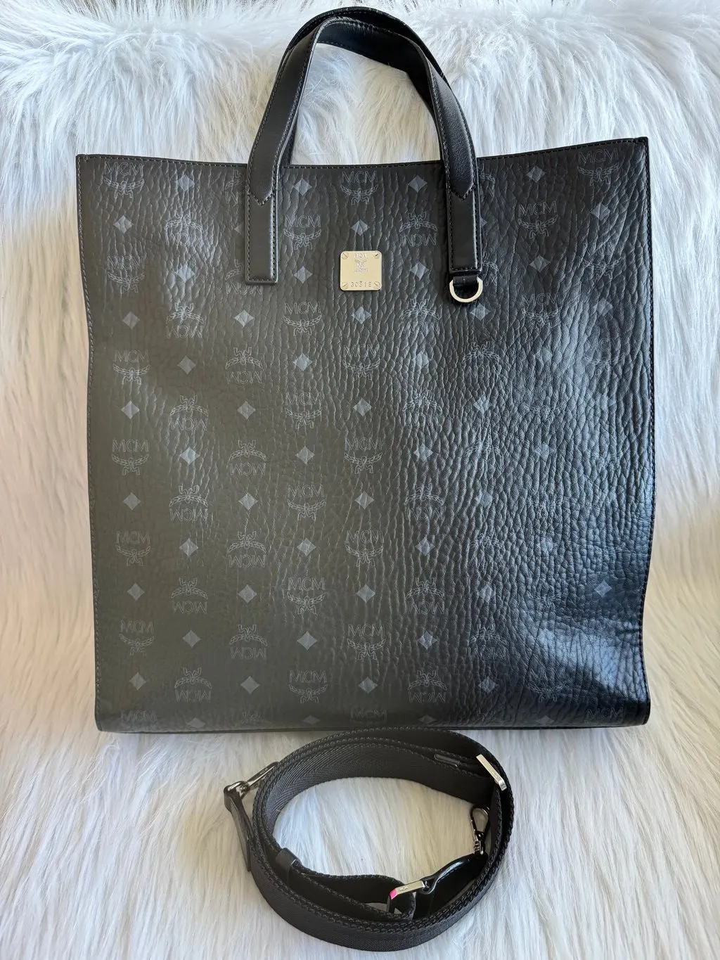 MCM Aren Large Tote Black Two Way Bag Black Canvas Good - Back View
