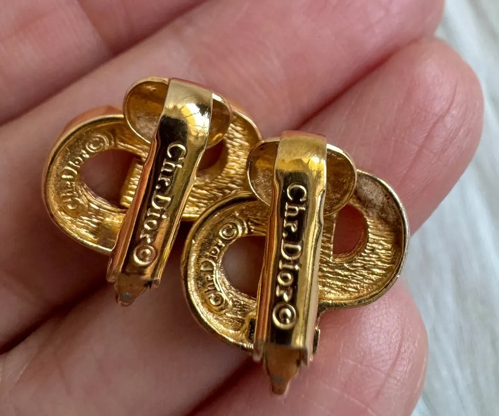 Dior Christian Dior CD initial Earrings with Rhinestone Gold Good - Inside View