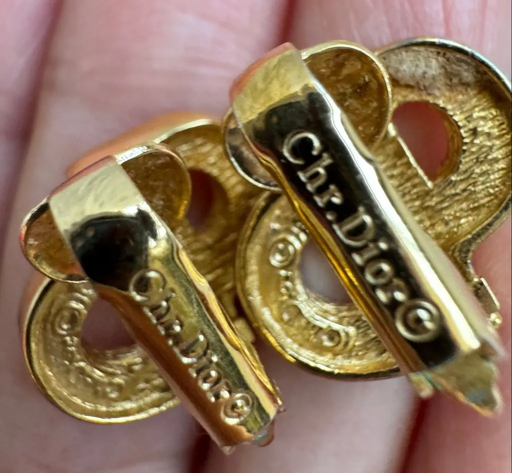 Dior Christian Dior CD initial Earrings with Rhinestone Gold Good - Model View