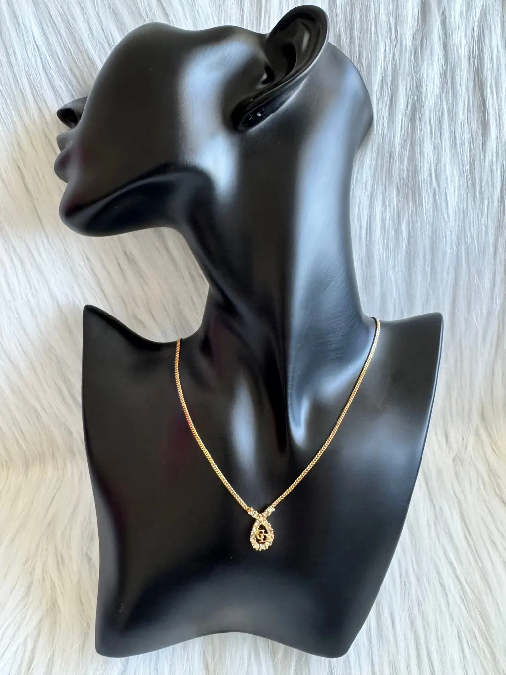 Dior Christian Dior CD initial pendant necklace with Rhinestone Gold Lace Good - Inside View