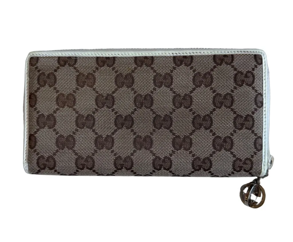 Gucci GG Supreme Zip Around Long Wallet White Canvas Good - Front View