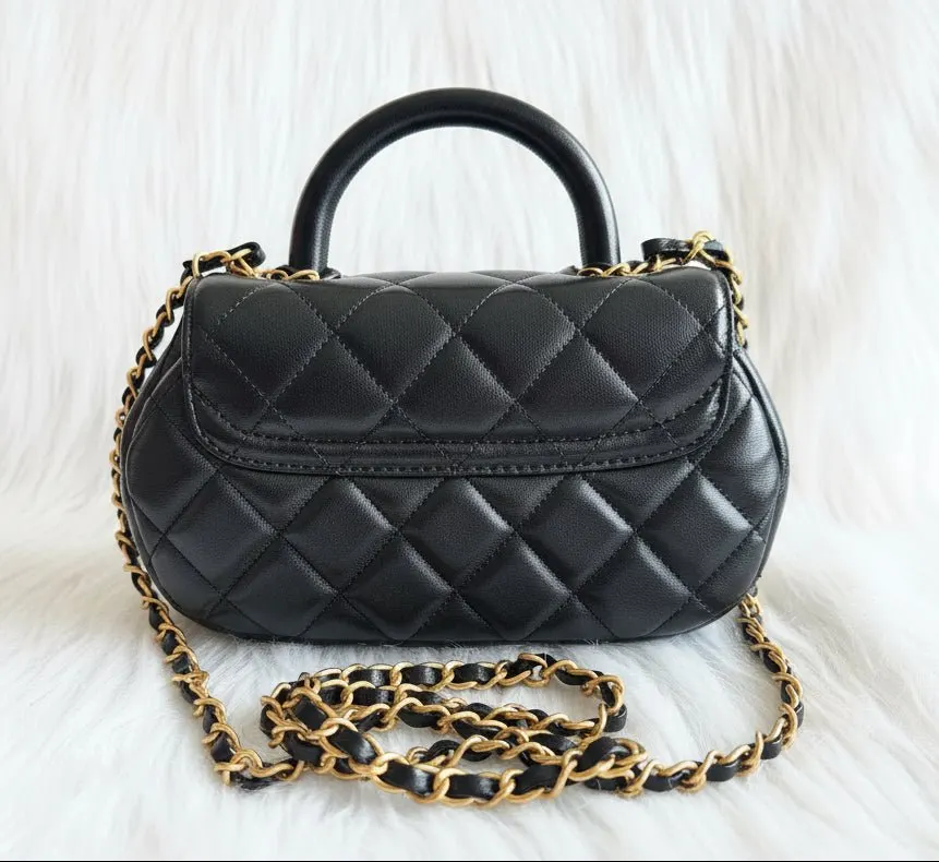 Chanel Black CC Top Handle Small Flap Chain Bag - microchipped Black Leather Very good - Back View