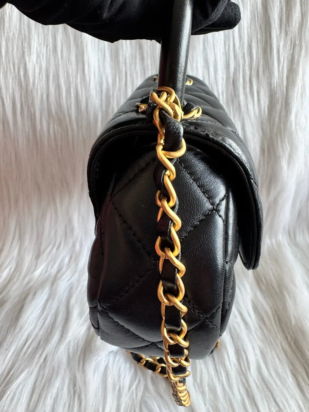 Chanel Black CC Top Handle Small Flap Chain Bag - microchipped Black Leather Very good - Box View